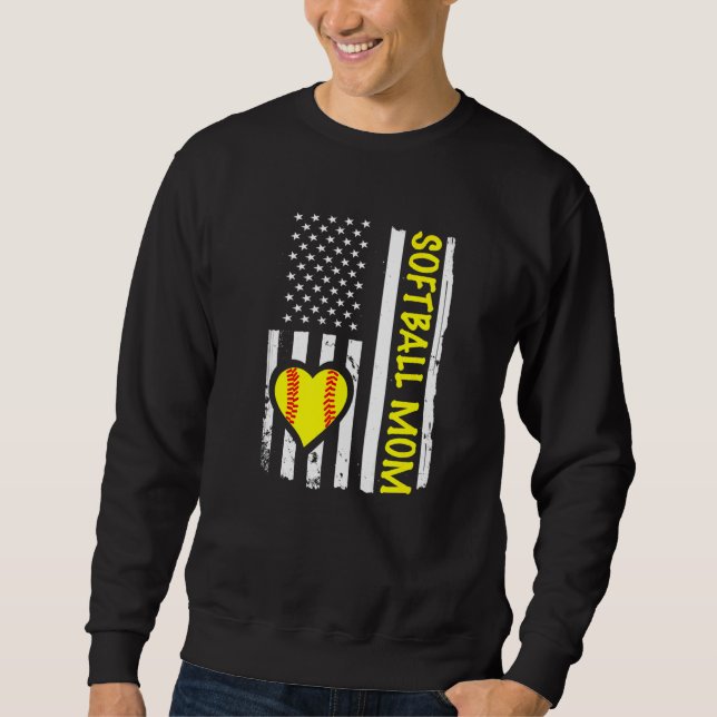 Softball Mom USA Flag Heart   Sweatshirt (Front)