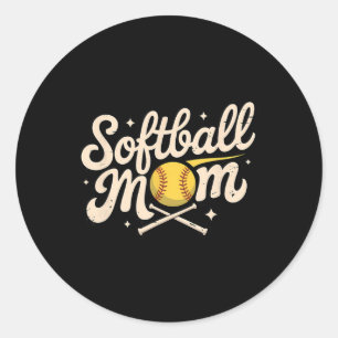 Softball Mom Yellow Ball Bats Fan Classic Round Sticker