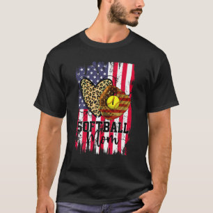 Softball Mum American Flag Patriotic 4th of July F T-Shirt