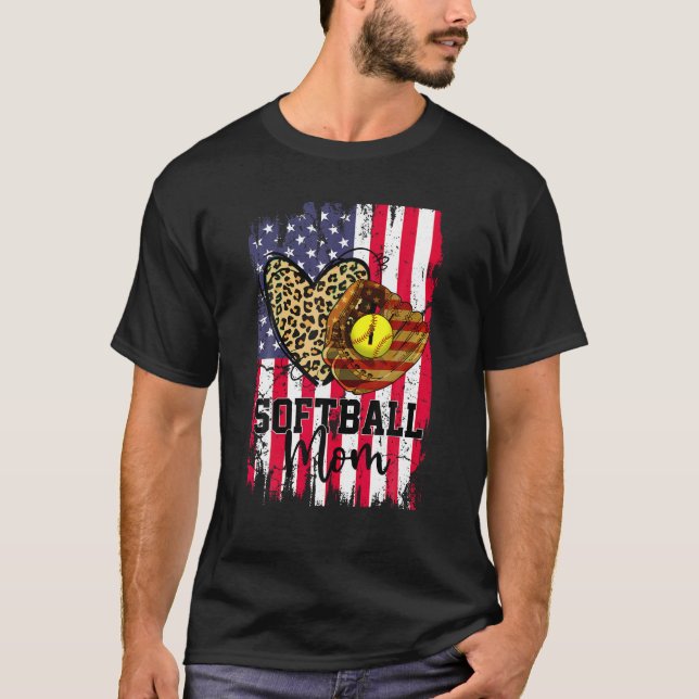 Softball Mum American Flag Patriotic 4th of July F T-Shirt (Front)