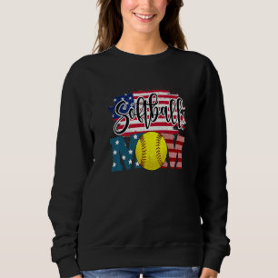 Softball Mum American Flag Usa Mama Mother Women Sweatshirt