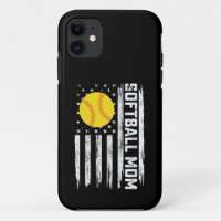 Softball Mum American Us Flag Vintage Mother's Day