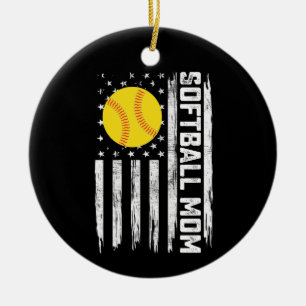 Softball Mum American Us Flag Vintage Mother's Day Ceramic Ornament