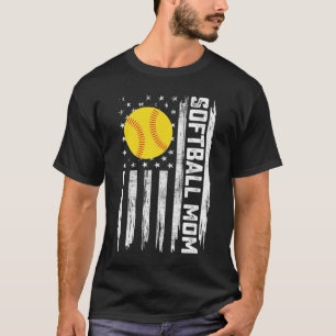Softball Mum American Us Flag Vintage Mother's Day T-Shirt