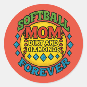 Softball Mum Dirt and Diamonds Forever Classic Round Sticker