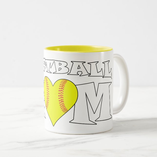 Softball Mum Heart-Shaped Fastpitch Softball Sport Two-Tone Coffee Mug (Front Right)