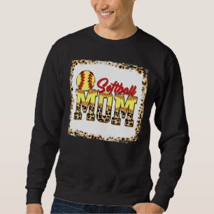 Softball Mum Leopard Bleached Mum Mama Mother's Da Sweatshirt