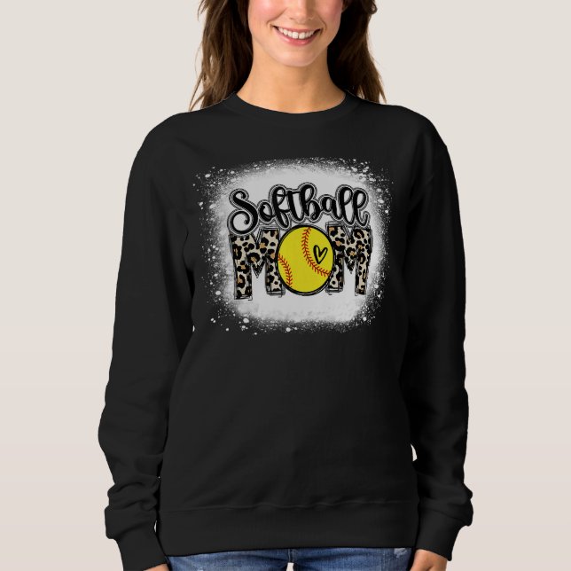 Softball Mum Leopard Print Bleached Distressed Tre Sweatshirt (Front)