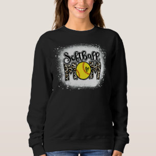 Softball Mum Leopard Print Bleached Distressed Tre Sweatshirt