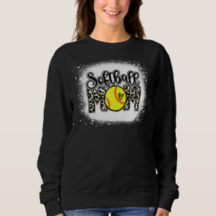 Softball Mum Leopard Print Bleached Distressed Tre Sweatshirt