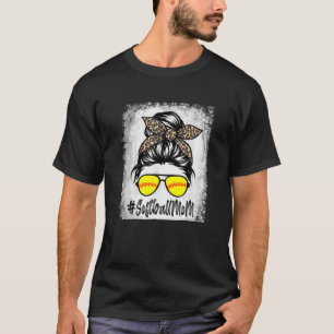 Softball Mum Life Messy Bun Leopard Mother's Day B T-Shirt