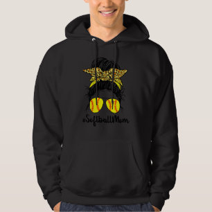 Softball Mum Life With Leopard And Messy Bun Playe Hoodie