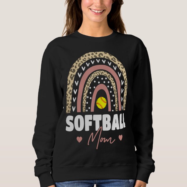 Softball Mum Mother's Day Tee Leopard Rainbow Soft (Front)