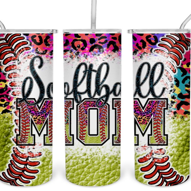 Softball Mum Rainbow Leopard Tumbler Sports MAMA (Creator Uploaded)