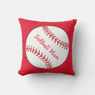 Softball Mum Red and White Outdoor Pillow