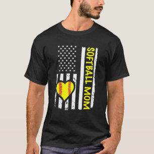 Softball Mum USA Flag Heart T-Shirt