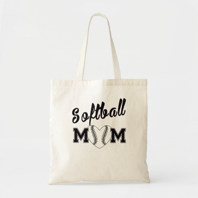 Softball mum with hart tote bag (Front)