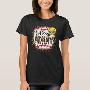 Softball Mummy Leopard Bleached Mother's Day Game  T-Shirt
