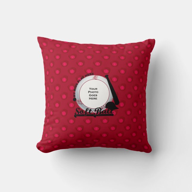 Softball-My Kids Play Here Throw Pillow (Front)
