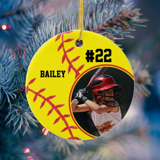 Softball Name Jersey Number Photo Keepsake Ceramic Ornament (Creator Uploaded)