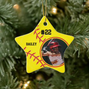 Softball Name Jersey Number Photo Keepsake Ceramic Ornament