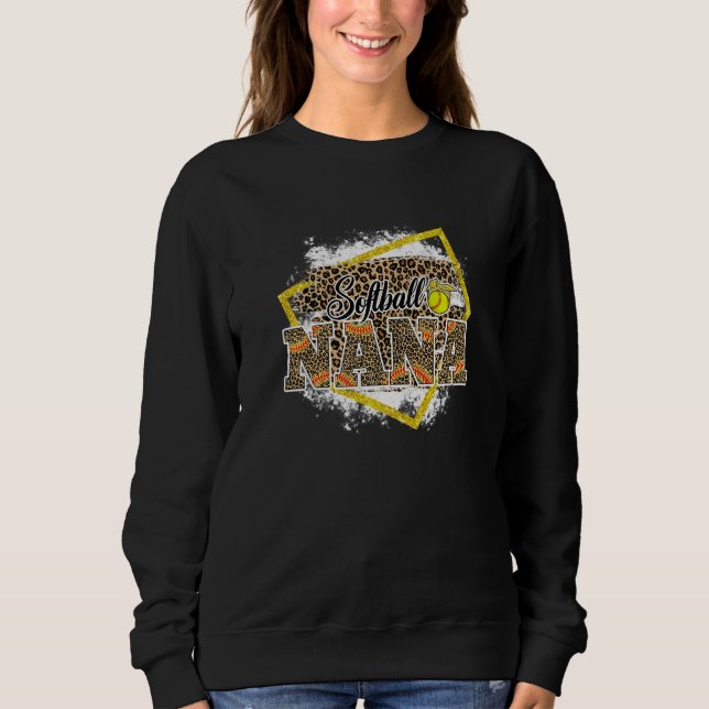 Softball Nana Leopard Bleached Family Matching   Sweatshirt (Front)