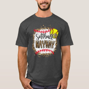 Softball Naynay leopard bleached mothers day game  T-Shirt
