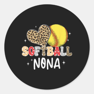 Softball Nona Cute Leopard Heart Softball Player L Classic Round Sticker