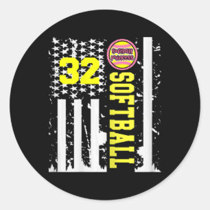 Softball Number 32 Thirty Twojersey Tee Number Usa Classic Round Sticker