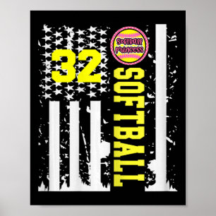 Softball Number 32 Thirty Twojersey Tee Number Usa Poster