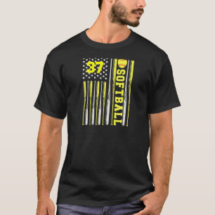 Softball Number 37 Thirty Seven Usa Flag Yellow Ba T-Shirt