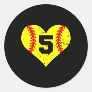 Softball Number 5 Jersey Funny Softball Heart Game Classic Round Sticker