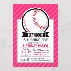 Softball on Pink Stripes Invitation