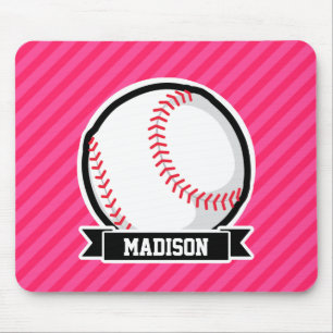 Softball on Pink Stripes Mouse Pad