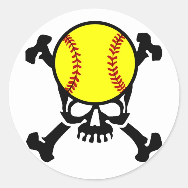 Softball on the brain skull classic round sticker (Front)