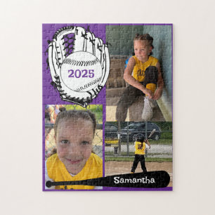 Softball or Baseball 3 Photo Jigsaw Puzzle Purple