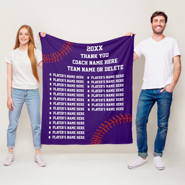 Softball or Baseball Coach Gifts, Your Colour, Fleece Blanket (In Situ)