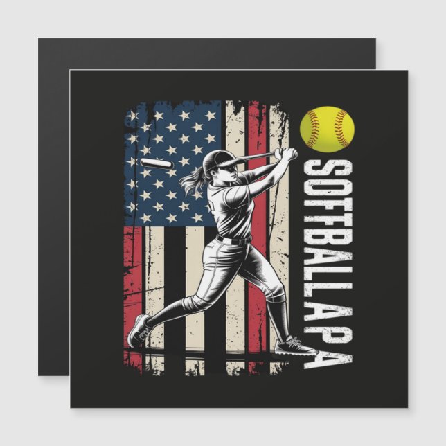 Softball Papa American US Flag (Front/Back)