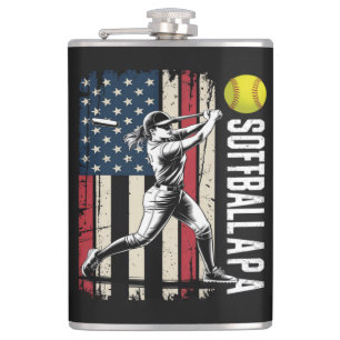 Softball Papa American US Flag Hip Flask
