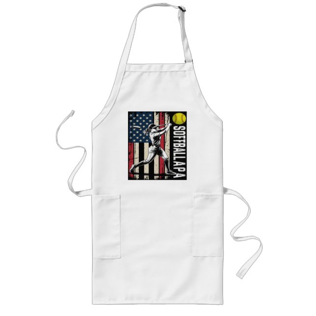 Softball Papa American US Flag Long Apron (Front)
