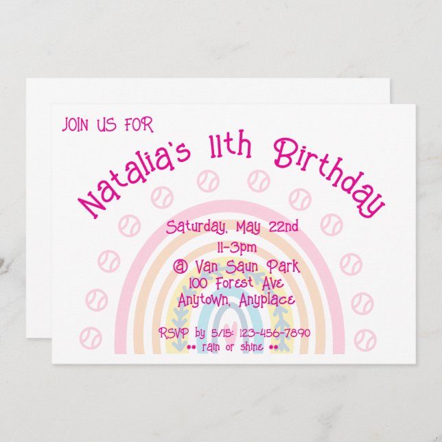 Softball Party Birthday Invitation (Front/Back)