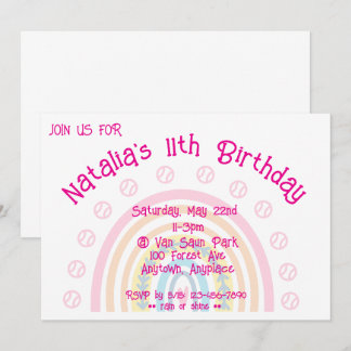 Softball Party Birthday Invitation