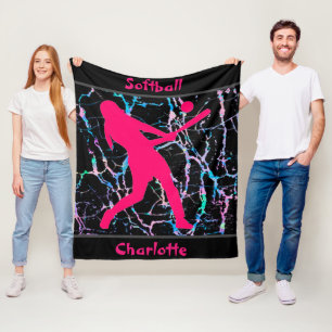 Softball Pink / Black / Silver Fleece Blanket