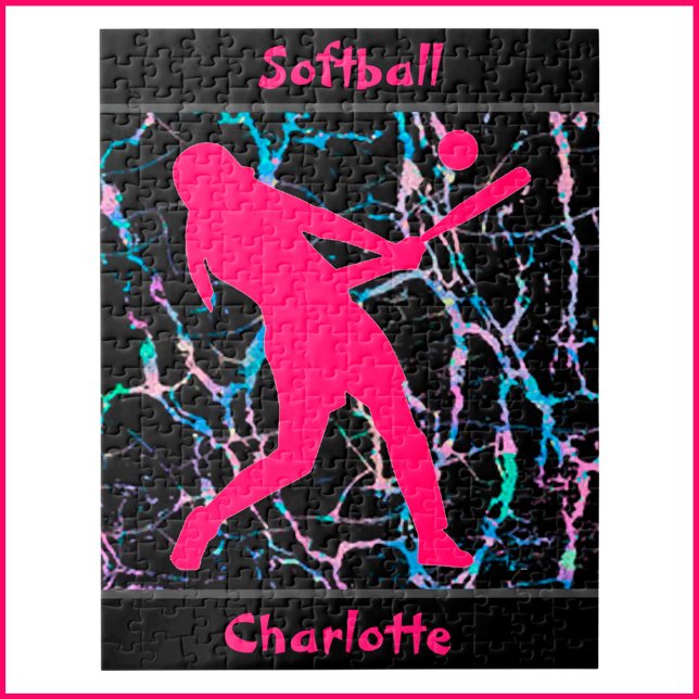 Softball Pink / Black / Silver Jigsaw Puzzle (Creator Uploaded)