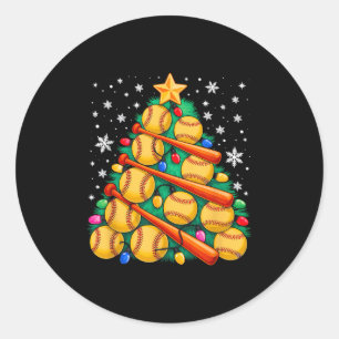 Softball Player Christmas Tree Light Xmas Softball Classic Round Sticker