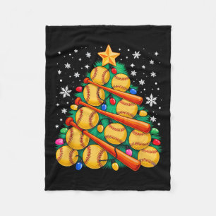 Softball Player Christmas Tree Light Xmas Softball Fleece Blanket