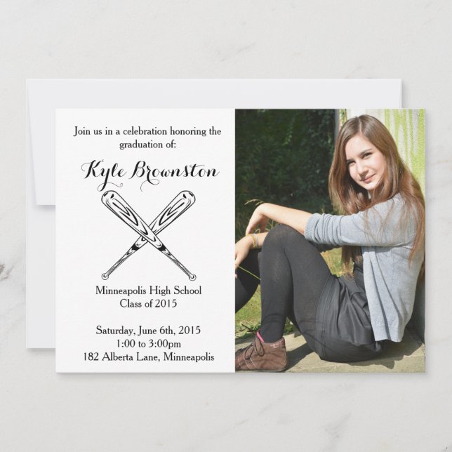 Softball Player Graduation Party Photo Invite (Front)