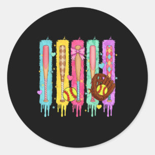 Softball Player Ice Cream Softball Drip  Classic Round Sticker