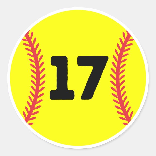 Softball Player Jersey Favourite Number #17 Classic Round Sticker (Front)