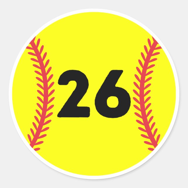 Softball Player Jersey Favourite Number #26 Classic Round Sticker (Front)